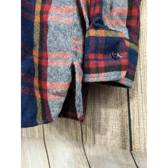 Vintage Flannel Plaid Shacket Jacket Wool Blend Shirt Men Sz L Pockets Grandpa - Picture 4 of 9